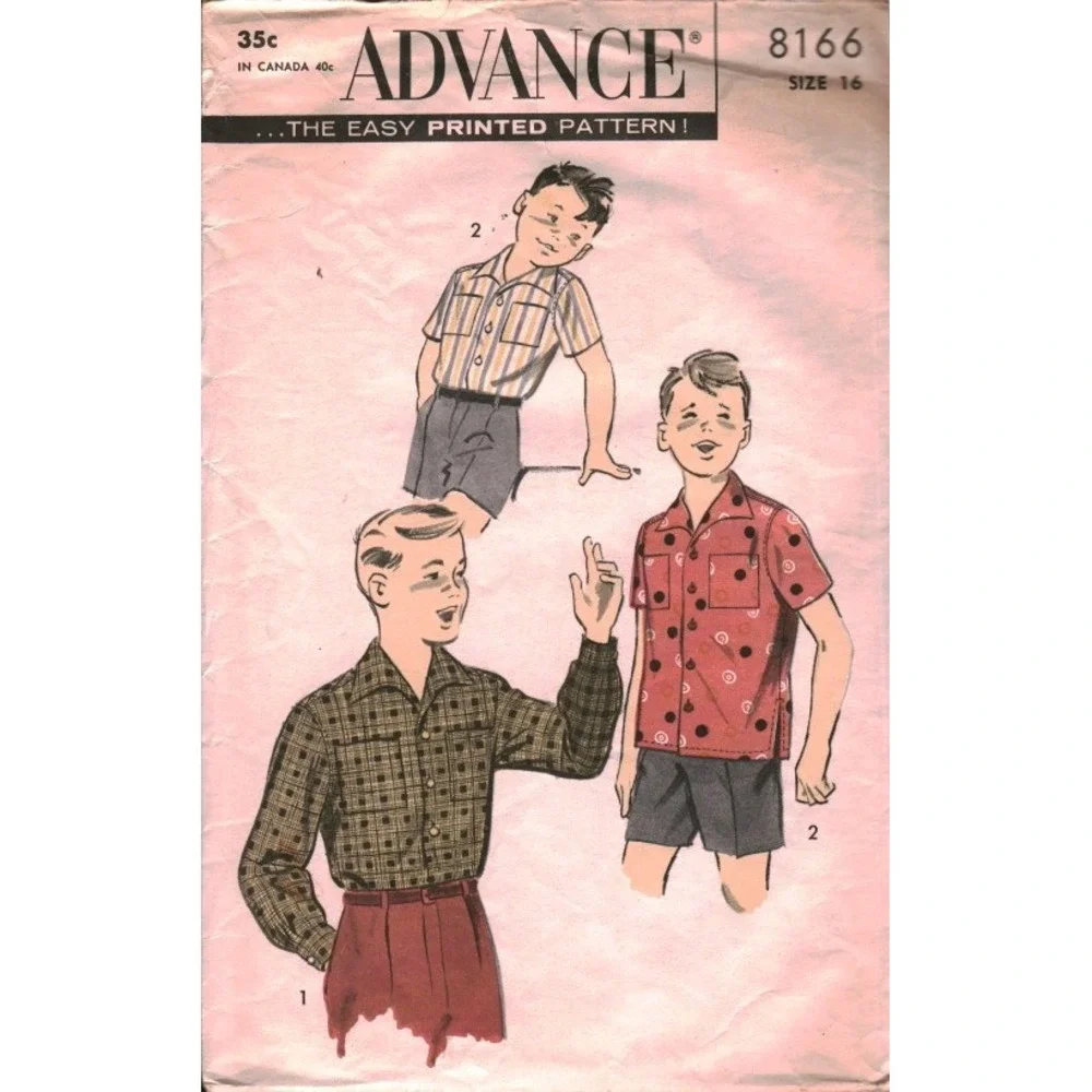 Vintage‎ Advance 8166 Boys Sports Shirt Sewing Pattern Size 16 Chest 34 Retro
